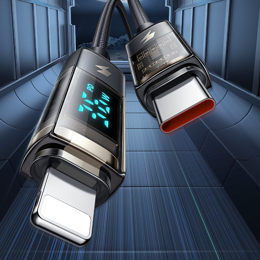 Mcdodo Digital Display Auto Power Off 36W Type-C to Lightning Transparent Data Cable  1.2m(Black)