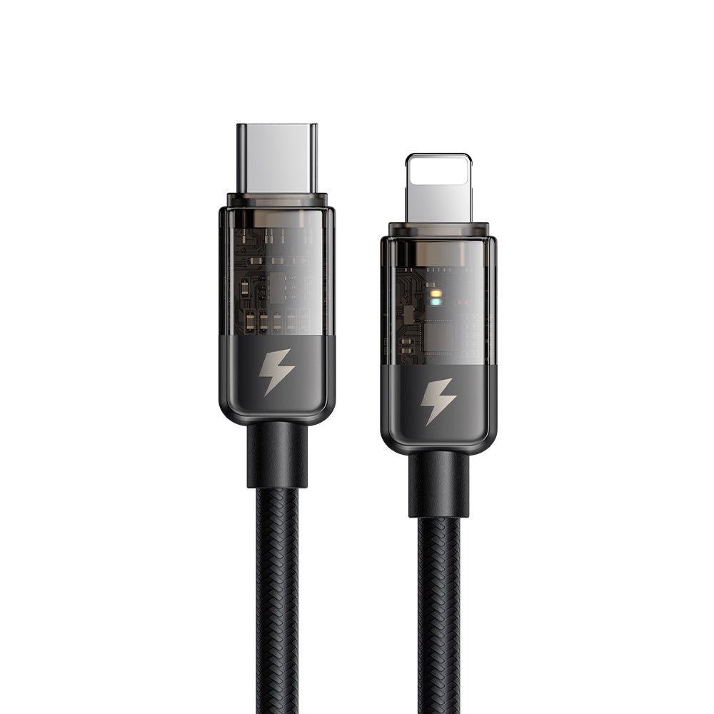 Mcdodo Nylon USB-C to Lightning Transparent Cable Auto Power Off & Recharge Cable  36w(1.8M,Black)