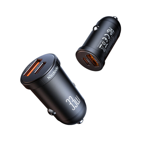 Mcdodo 33W Cool Series Mini Dual Port Fast Car Charger With LED Light (USB-C + USB-A )