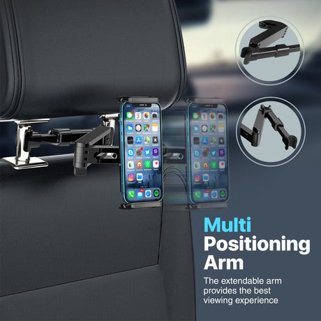 Promate Car Headrest Mount Holder with Extendable Aluminum Arm, 360 Degree Rotation, Anti-Slip Grip, TripMount