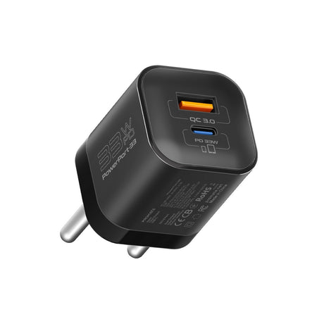 Promate PowerPort-33W Power Delivery GaNFast Fast Charging Adapter(Black,White)