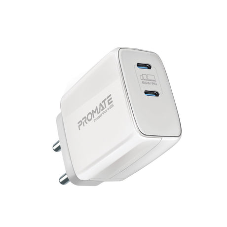 Promate 65W Super Speed GaNFast® Charging Adapter with Dual USB Ports(Black,White)